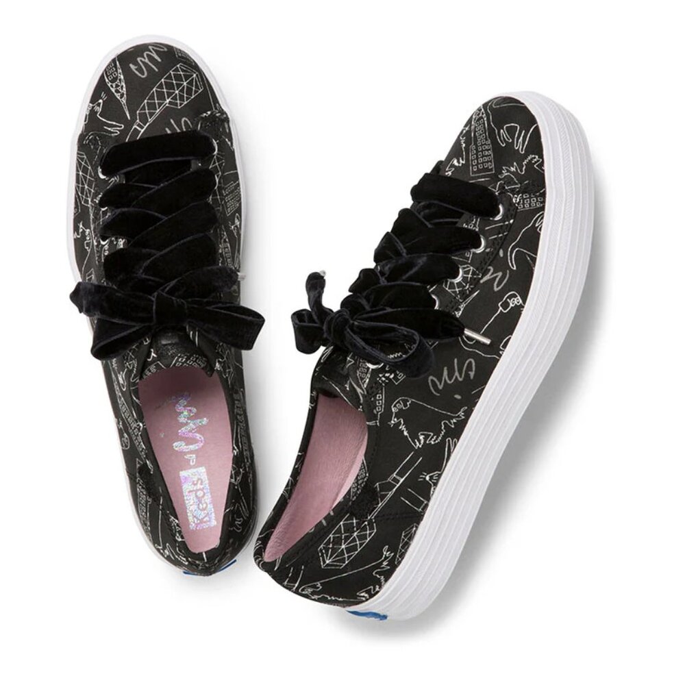 Keds Triple Kick CJW Silk Signature Print Sneakers Velvet Laces Black US 8 EU 39